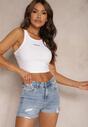 Niebieskie Bawełniane Szorty Jeansowe High Waist Ozdobione Przetarciami Vimoriels