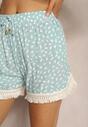 Mentă Viscoză Pantaloni Scurți Elastic Talie High Waist Șnururi Ulorea