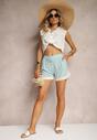 Mentă Viscoză Pantaloni Scurți Elastic Talie High Waist Șnururi Ulorea