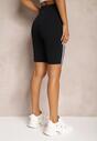 Czarne Szorty Kolarki High Waist z Ozdobnymi Lampasami Jelorea