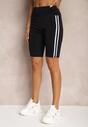 Czarne Szorty Kolarki High Waist z Ozdobnymi Lampasami Jelorea