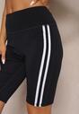 Czarne Szorty Kolarki High Waist z Ozdobnymi Lampasami Jelorea
