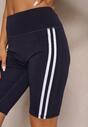 Granatowe Szorty Kolarki High Waist z Ozdobnymi Lampasami Jelorea