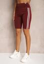 Bordowe Szorty Kolarki High Waist z Ozdobnymi Lampasami Jelorea
