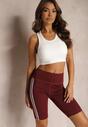 Bordowe Szorty Kolarki High Waist z Ozdobnymi Lampasami Jelorea