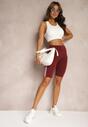 Bordowe Szorty Kolarki High Waist z Ozdobnymi Lampasami Jelorea