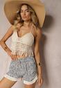 Bleumarin Pantaloni Scurți Vâscoză Croi Lejer Imprimeu Floral Franjuri Elastic Talie Vimalani