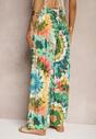 Zielone Spodnie z Wiskozy High Waist z Szerokimi Nogawkami Ozdobione Wzorem Tie-Dye Risalias