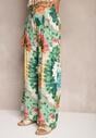 Zielone Spodnie z Wiskozy High Waist z Szerokimi Nogawkami Ozdobione Wzorem Tie-Dye Risalias