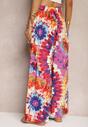 Fioletowo-Niebieskie Spodnie z Wiskozy High Waist z Szerokimi Nogawkami Ozdobione Wzorem Tie-Dye Risalias