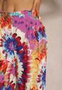 Fioletowo-Niebieskie Spodnie z Wiskozy High Waist z Szerokimi Nogawkami Ozdobione Wzorem Tie-Dye Risalias