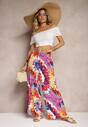 Fioletowo-Niebieskie Spodnie z Wiskozy High Waist z Szerokimi Nogawkami Ozdobione Wzorem Tie-Dye Risalias