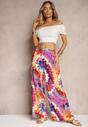 Fioletowo-Niebieskie Spodnie z Wiskozy High Waist z Szerokimi Nogawkami Ozdobione Wzorem Tie-Dye Risalias