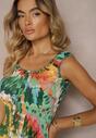 Rochie verde din viscoză cu bretele și elastic în talie Gemorea