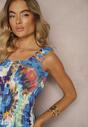 Rochie din viscoză albastru-violet cu bretele și elastic în talie Gemorea