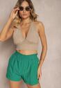 Ciemnozielone Szorty High Waist z Gumką w Pasie Kerpia