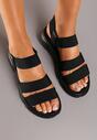 Czarne Wsuwane Casualowe Sandały na Płaskiej Podeszwie Wykończone Elastycznym Paskiem Rivanelle