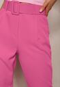 Ciemnoróżowe Spodnie Garniturowe High Waist z Paskiem Wenus