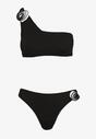 Czarne Bikini 2-Częściowe Asymetryczny Stanik i Majtki z Aplikacjami Kwiatu Namsilea