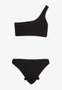 Czarne Bikini 2-Częściowe Asymetryczny Stanik i Majtki z Aplikacjami Kwiatu Namsilea