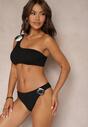 Czarne Bikini 2-Częściowe Asymetryczny Stanik i Majtki z Aplikacjami Kwiatu Namsilea