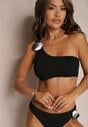 Czarne Bikini 2-Częściowe Asymetryczny Stanik i Majtki z Aplikacjami Kwiatu Namsilea
