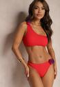 Czerwone Bikini 2-Częściowe Asymetryczny Stanik i Majtki z Aplikacjami Kwiatu Namsilea