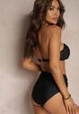 Czarne 2-Częściowe Bikini Stanik Zapinany przy Szyi z Wiązaniem Figi z Wysokim Stanem Nanselian