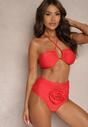 Czerwone 2-Częściowe Bikini Stanik Zapinany przy Szyi z Wiązaniem Figi z Wysokim Stanem Nanselian