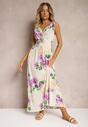 Beżowa Sukienka z Wiązanymi Ramiączkami w Kwiatowy Print o Rozkloszowanym Fasonie Talloa