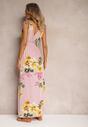 Różowa Sukienka z Wiązanymi Ramiączkami w Kwiatowy Print o Rozkloszowanym Fasonie Talloa