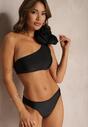 Czarne Bikini 2-Częściowe Stanik z Aplikacją Kwiatu na Jedno Ramię Majtki Typu Figi Valmelba
