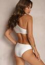 Białe Bikini 2-Częściowe Stanik z Aplikacją Kwiatu na Jedno Ramię Majtki Typu Figi Valmelba