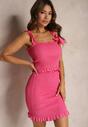 Fuksjowy Elastyczny Komplet Bodycon Spódniczka Mini i Top z Kokardką Telliade