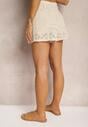 Beżowe Szorty z Dodatkiem Bawełny i Ażurowym Wzorem High Waist Dliona