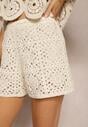 Beżowe Szorty z Dodatkiem Bawełny i Ażurowym Wzorem High Waist Dliona