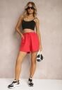 Czerwone Dresowe Szorty High Waist z Gumką w Talii Narefia