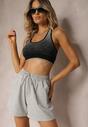 Jasnoszare Dresowe Szorty High Waist z Gumką w Talii Narefia