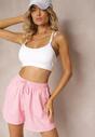 Różowe Dresowe Szorty High Waist z Gumką w Talii Narefia