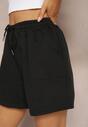 Czarne Dresowe Szorty High Waist z Gumką w Talii Narefia