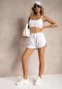 Białe Szorty Dresowe z Dodatkiem Bawełny High Waist Florazen
