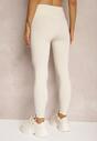 Beżowe Sportowe Legginsy High Waist Quarefia