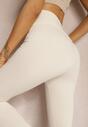 Beżowe Sportowe Legginsy High Waist Quarefia