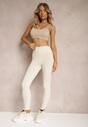 Beżowe Sportowe Legginsy High Waist Quarefia