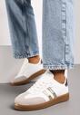 Biało-Złote Sneakersy Sznurowane w Sportowym Stylu Mrefia