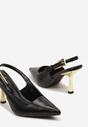 Czarne Sandały Slingback na Metalicznej Szpilce Idrina