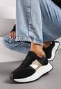 Czarne Sneakersy przed Kostkę na Platformie z Ozdobnymi Wstawkami Benace