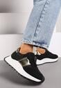 Czarne Sneakersy przed Kostkę na Platformie z Ozdobnymi Wstawkami Benace