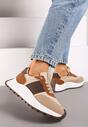 Brązowe Sneakersy przed Kostkę na Platformie z Ozdobnymi Wstawkami Benace