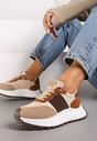 Brązowe Sneakersy przed Kostkę na Platformie z Ozdobnymi Wstawkami Benace